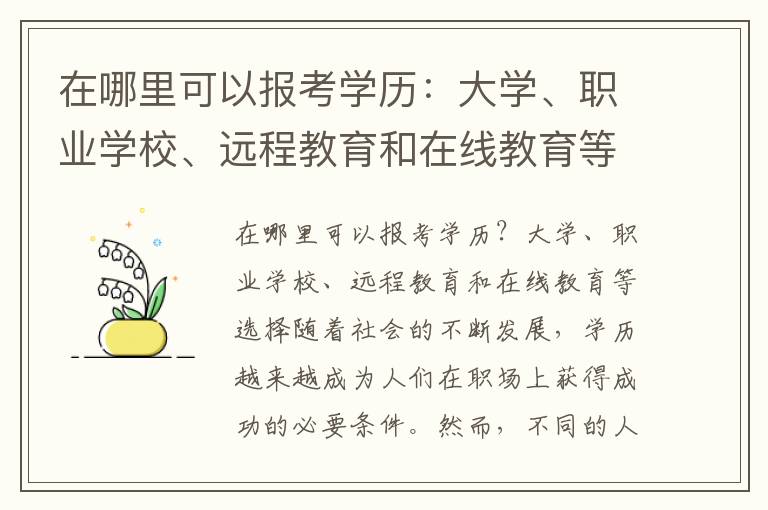 在哪里可以报考学历：大学、职业学校、远程教育和在线教育等选择